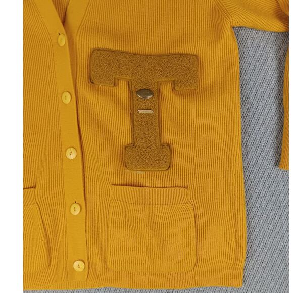 Vtg Cheerleader Cardigan Womens Large Yellow 70s High School Preppy Retro Boho - Picture 3 of 14